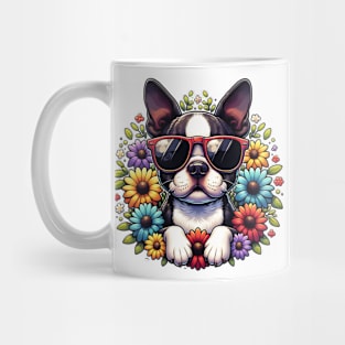 Cool Boston Terrier And Flowers Mug